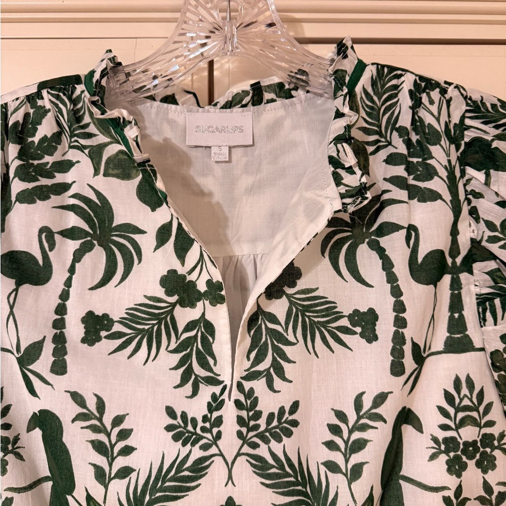Sugarlips Davina White and Green Floral Printed Shift Mini Dress size Small - Picture 9 of 11